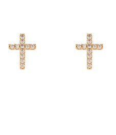 CZ PAVED CROSS EARRINGS - GOLD