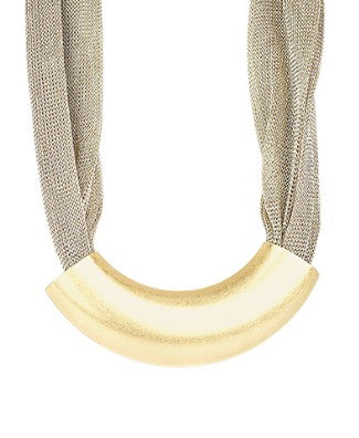 Curved Metal Tube & Mesh Necklace