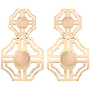 BRASS CUTOUT & STONE DANGLE EARRINGS - IVORY/GOLD