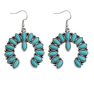WESTERN STYLE W/STONES EARRINGS - TURQUOISE/SILVER