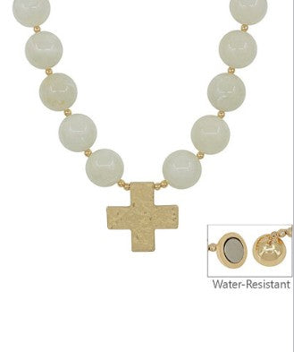 CROSS PENDANT MARBLE BALL NECKLACE