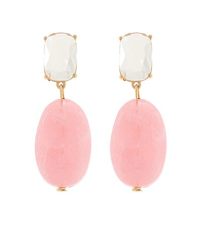 OVAL JEWEL EARRINGS - PINK