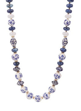 FLOWER PRINTED CALL NECKLACE - BLUE/WHITE