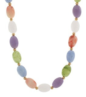 MARBEL OVAL STONE BALL NECKALCE - MULTI/GOLD