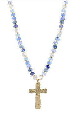 CROSS PENDANT RESIN BALL NECKLACE - LIGHT BLUE