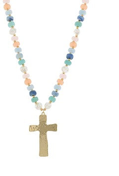 CROSS PENDANT RESIN BALL NECKLACE - MULTI GOLD