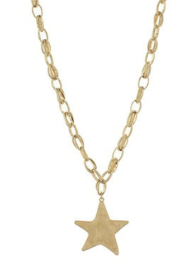 HAMMERED STAR PENDANT NECKLACE - GOLD