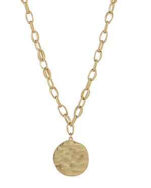 HAMMERED ROUND PENDANT NECKLACE - GOLD