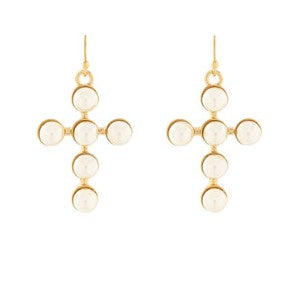 PAVE PEARL CROSS EARRINGS 6MM