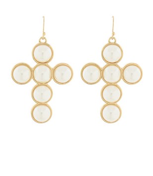 PAVE PEARL CROSS EARRINGS 10MM