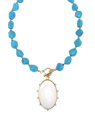 OVAL PENDANT STONE NECKLACE - TURQUOISE