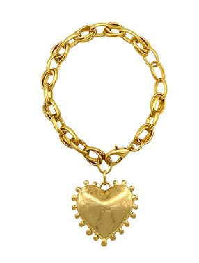 DOTTED & PUFFY HEART BRACELET - GOLD