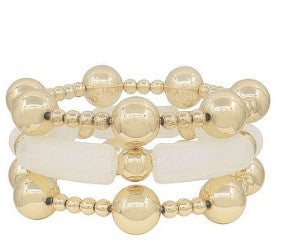 CURVED PIPE & CCB BALL BRACELET - IVORY