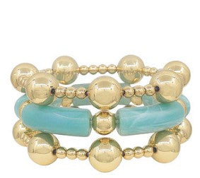 CURVED PIPE & CCB BALL BRACELET - LIGHT BLUE