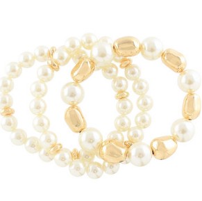 PEARL & GEOMETRIC BRACELET SET - CREAM