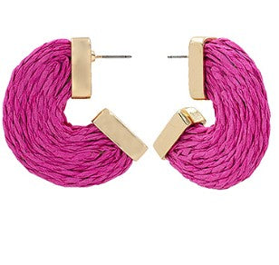 Layered Raffia Hoops - FUCHSIA/GOLD