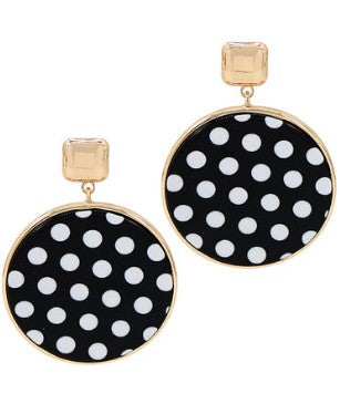 PATTERNED  DOT ROUND EARRINGS - BLACK/WHITE