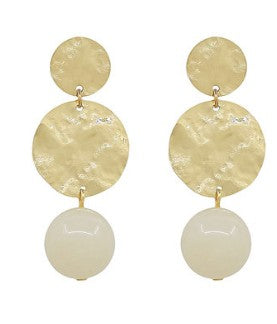 LINEAR HAMMERED ROUND & BALL EARRINGS  - IVORY
