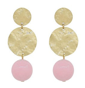 LINEAR HAMMERED ROUND & BALL EARRINGS  - LIGHT PINK