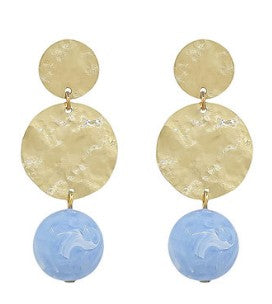 LINEAR HAMMERED ROUND & BALL EARRINGS  - LIGHT BLUE