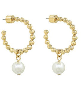 PEARL & LINKED BALL HOOPS - GOLD