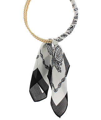 SILK SCARF WRAPPED COLLAR NECKLACE - BLACK/WHITE