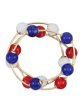 USA 3 ROW ACRYLIC BALL & BAR BRACELET - RED/BLUE