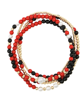 GAMEDAY 4 ROW PEARL BRACELET - RED/BLACK