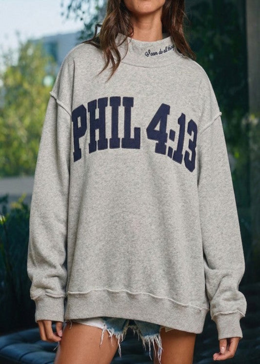 EMBROIDERED MOCK NECK PHIL 4:13 - HEATHER GREY