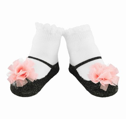 BLACK AND PINK PUFF SOCKS