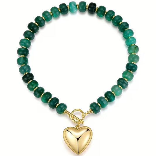 BOHO CHUNKY BEADED NECKLACE  - DEEP GREEN