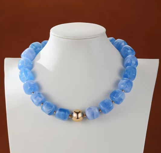 GEMSTONE BEADED NECKLACE - SKY BLUE