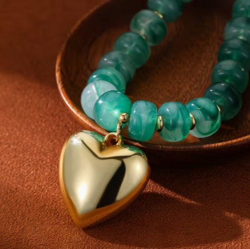 CHUNKY HEART NECKLACE - DARK GREEN