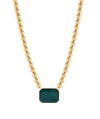 OCTAGON STONE & CCB BALL NECKLACE  - DARK GREEN