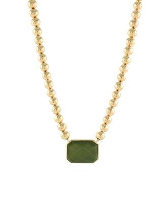 OCTAGON STONE & CCB BALL NECKLACE  - OLIVE