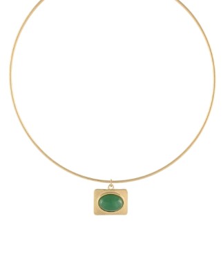 OVAL STONE RECTANGLE PENDANT CHOCKER - GREEN/WORN GOLD