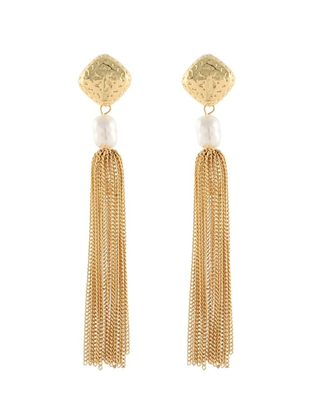 FRINGE CHAIN EARRINGS WITH PEARL