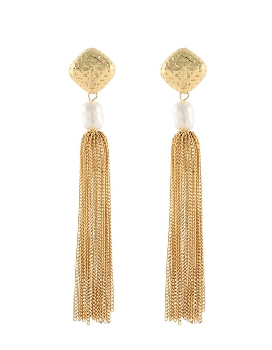 FRINGE CHAIN EARRINGS WITH PEARL