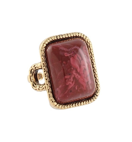 SQUARE STONE OPEN RING - BURGUNDY