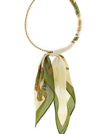 GREEN AND GOLD WRAPPED SCARF NECKLACE