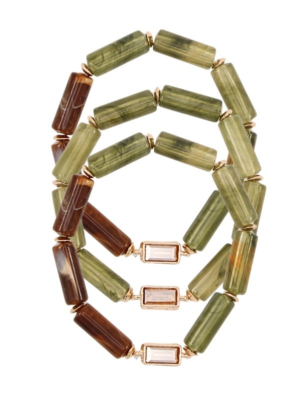 THREE ROW MARBLE TUBE BRACELET - OLIVE
