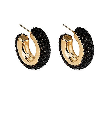 PAVE CRYSTAL HOOPS-BLACK/GOLD