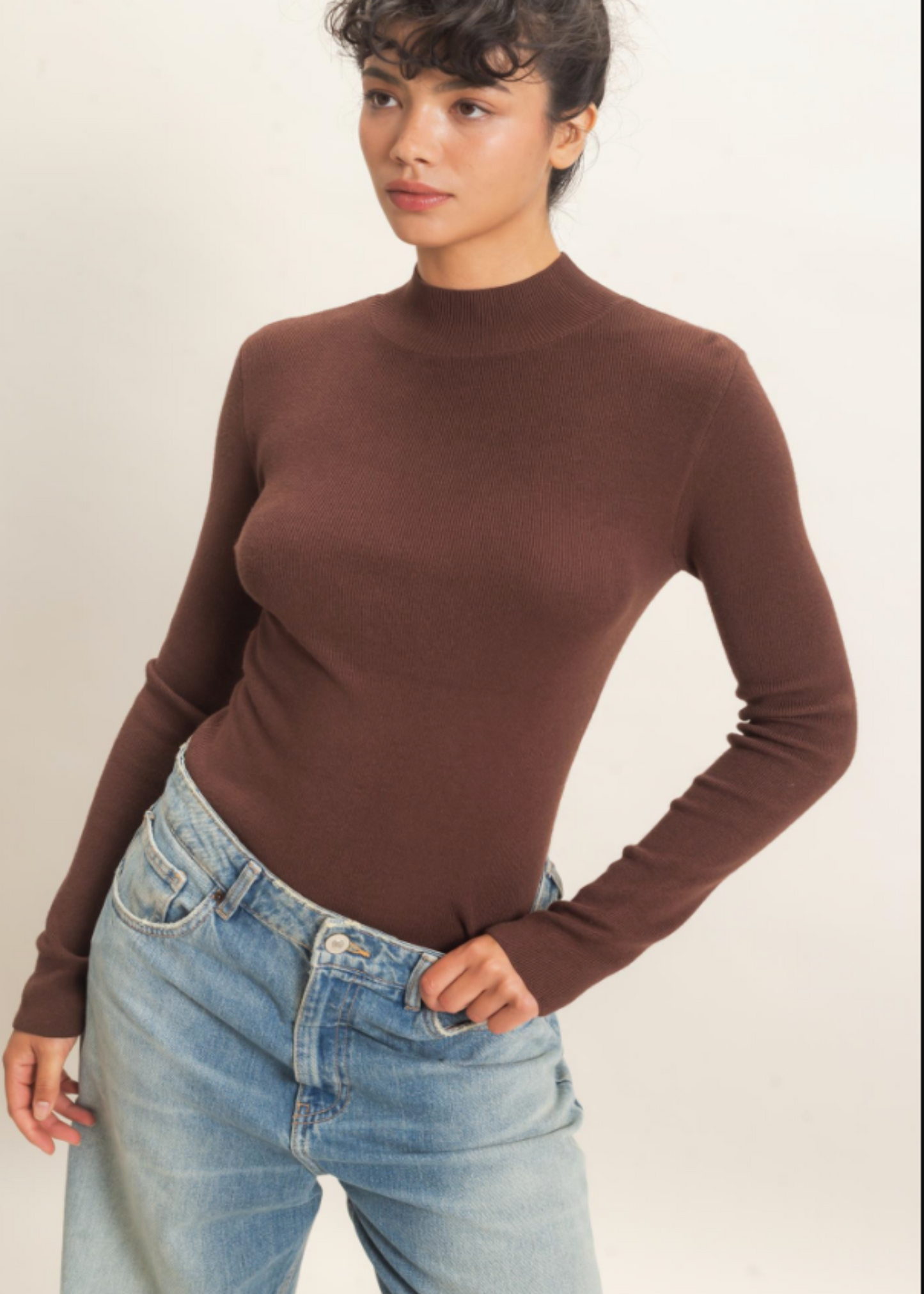 HAILEY MOCK NECK TOP - DARK BROWN