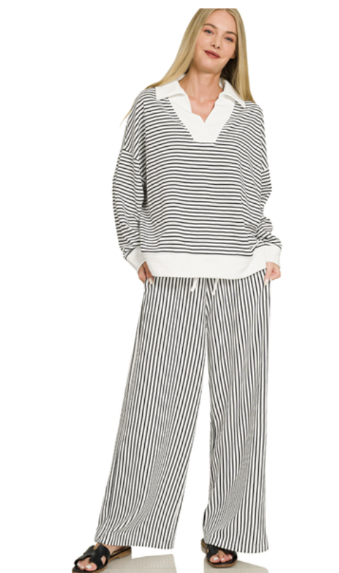 ZOEY STRIPED PANTS SET - BLACK