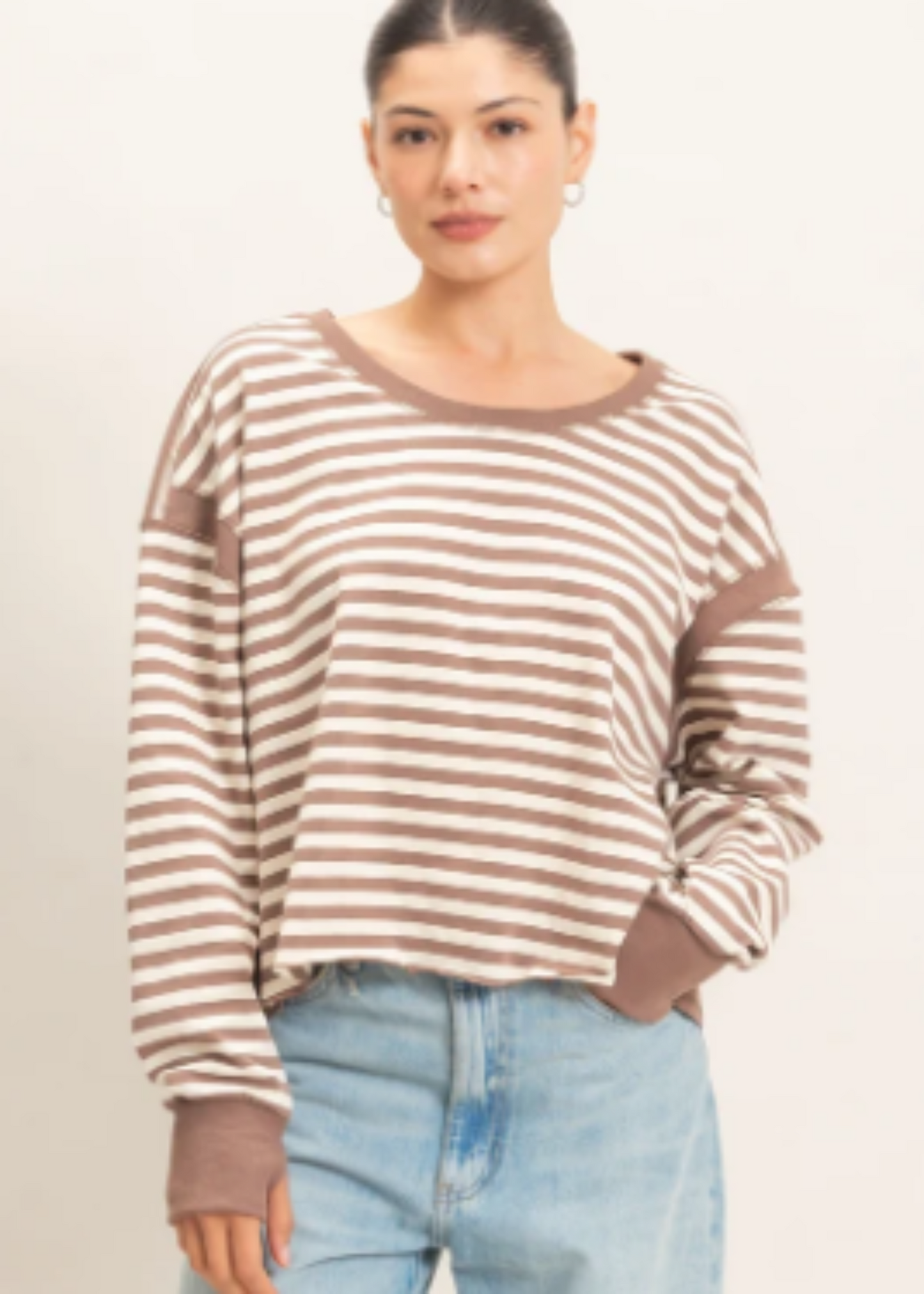 STRIPED NALA TOP - MOCHA