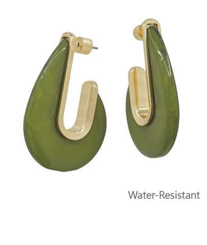 TEARDROP SHAPE HOOP EARRINGS - OLIVE