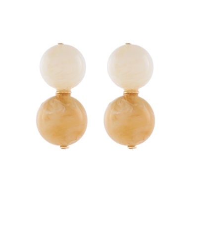 2 MARBLE BALL EARRINGS - NATURAL/IVORY