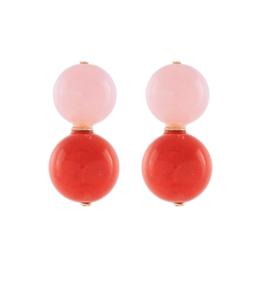 2 MARBLE BALL EARRINGS - RED/LIGHT PINK