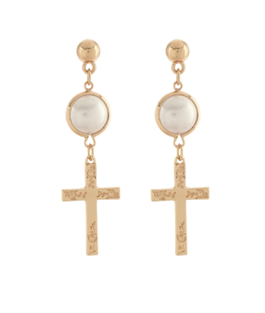 CROSS & DOME PEARL EARRINGS - GOLD/CREAM