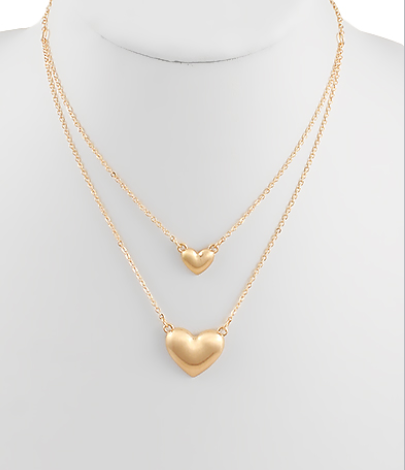 2 LAYERED SATIN FINISHED HEART NECKLACE - GOLD